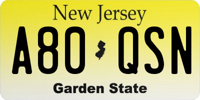 NJ license plate A80QSN