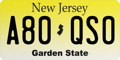 NJ license plate A80QSO