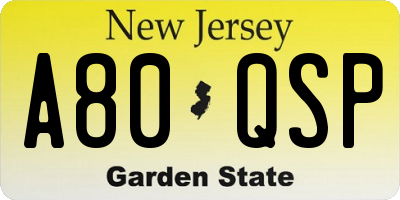 NJ license plate A80QSP