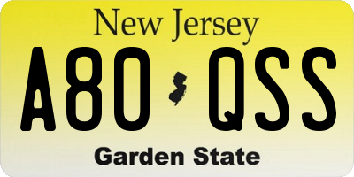 NJ license plate A80QSS