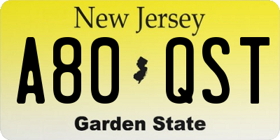 NJ license plate A80QST