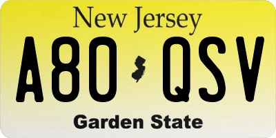 NJ license plate A80QSV