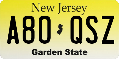 NJ license plate A80QSZ