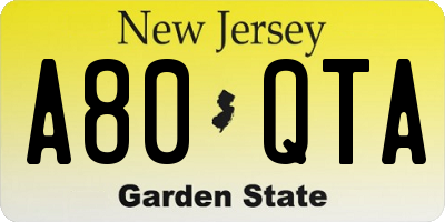 NJ license plate A80QTA