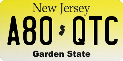 NJ license plate A80QTC