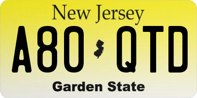 NJ license plate A80QTD