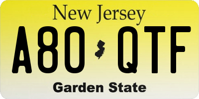 NJ license plate A80QTF