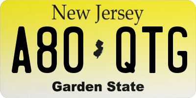 NJ license plate A80QTG