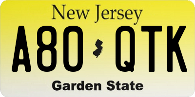 NJ license plate A80QTK