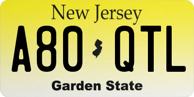 NJ license plate A80QTL