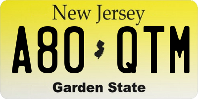 NJ license plate A80QTM