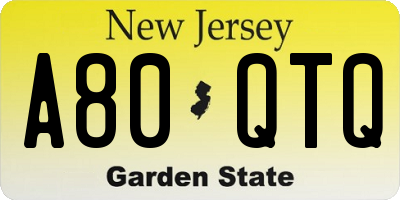 NJ license plate A80QTQ