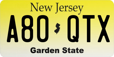 NJ license plate A80QTX