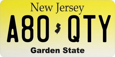 NJ license plate A80QTY