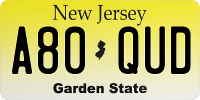 NJ license plate A80QUD