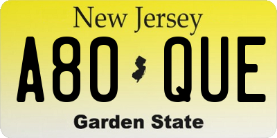 NJ license plate A80QUE