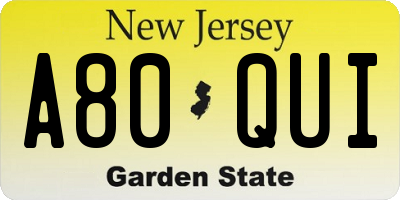 NJ license plate A80QUI