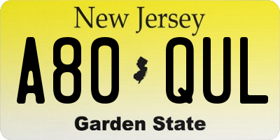 NJ license plate A80QUL