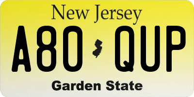 NJ license plate A80QUP