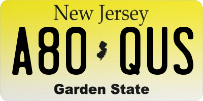 NJ license plate A80QUS