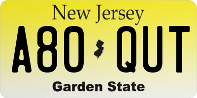 NJ license plate A80QUT