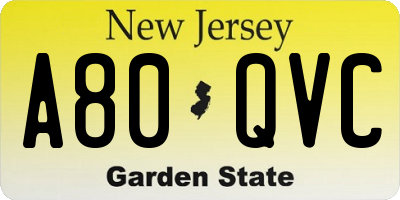 NJ license plate A80QVC