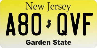 NJ license plate A80QVF