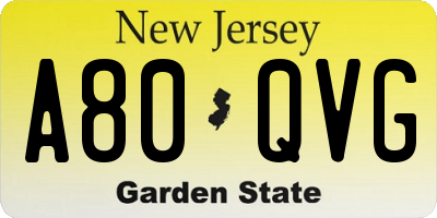 NJ license plate A80QVG