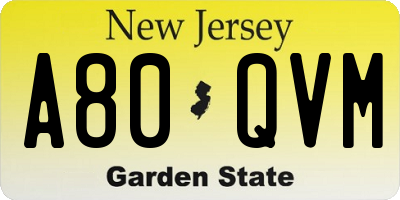 NJ license plate A80QVM
