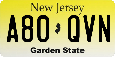 NJ license plate A80QVN