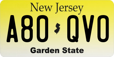 NJ license plate A80QVO
