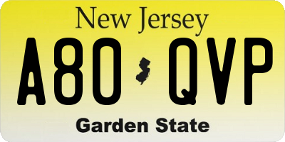 NJ license plate A80QVP