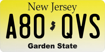 NJ license plate A80QVS