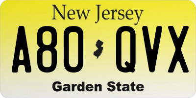 NJ license plate A80QVX