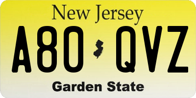 NJ license plate A80QVZ