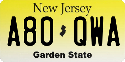 NJ license plate A80QWA