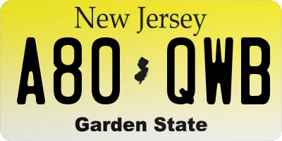 NJ license plate A80QWB