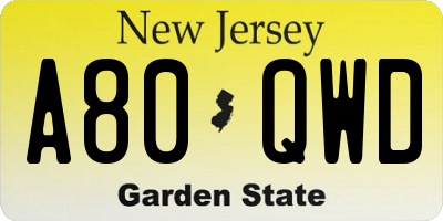 NJ license plate A80QWD