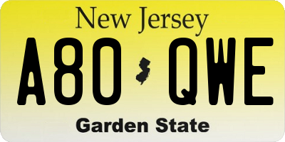 NJ license plate A80QWE