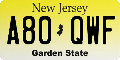 NJ license plate A80QWF