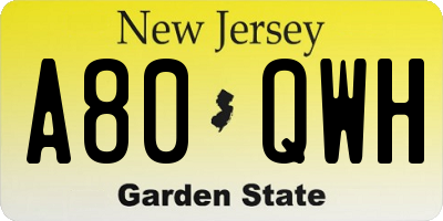 NJ license plate A80QWH