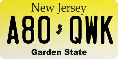 NJ license plate A80QWK
