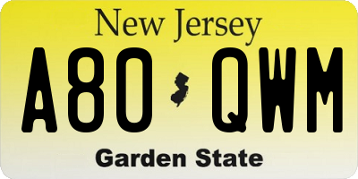 NJ license plate A80QWM