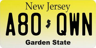 NJ license plate A80QWN