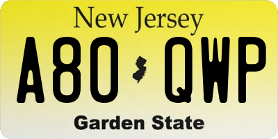 NJ license plate A80QWP