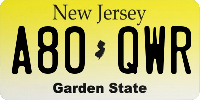 NJ license plate A80QWR