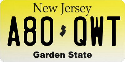 NJ license plate A80QWT