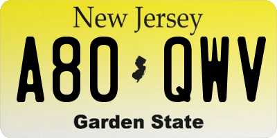 NJ license plate A80QWV