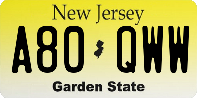 NJ license plate A80QWW