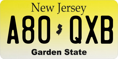 NJ license plate A80QXB